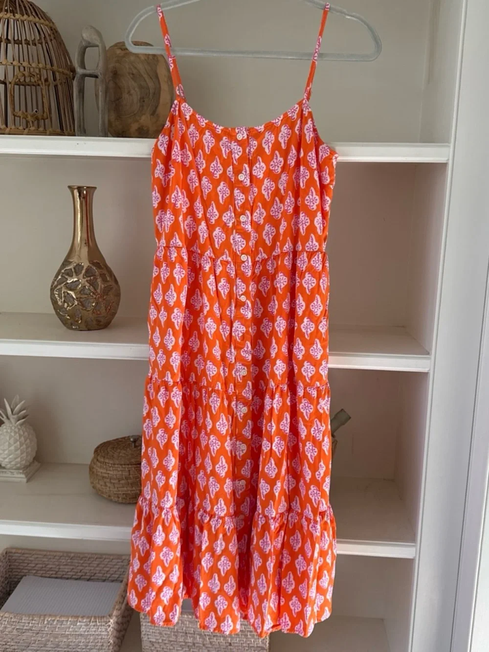 J. Crew Orange and White Printed Sundress